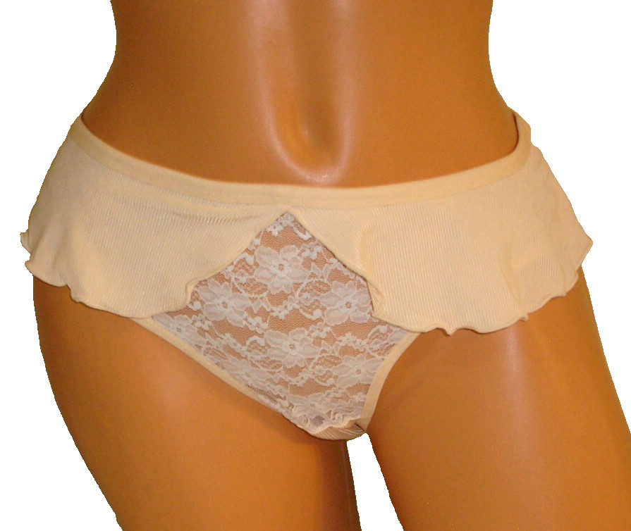 Floral Lace Pastel Pink Ruffle Front Bikini Panties Lingerie, XL Adult Gift