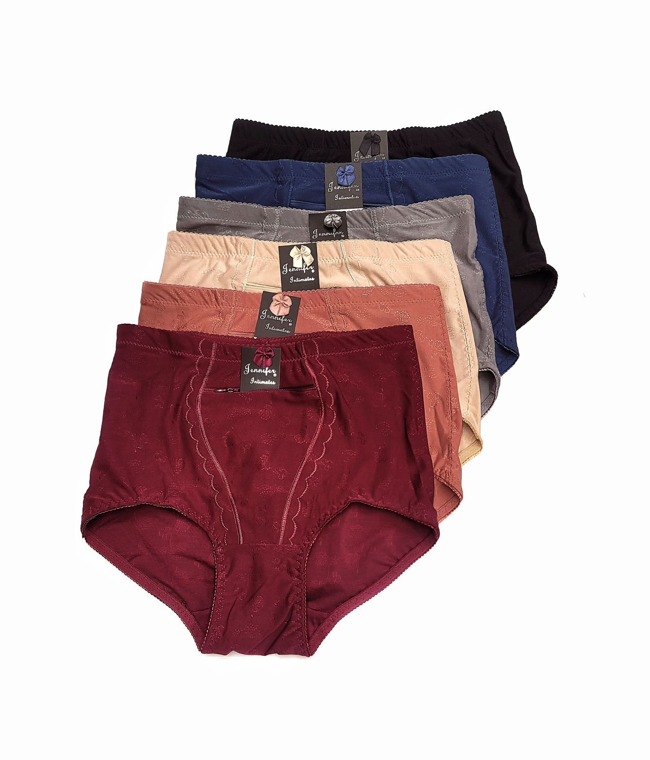 Women High Waist Tummy Control Jacquard Functional Zipper Girdle Brief Panties