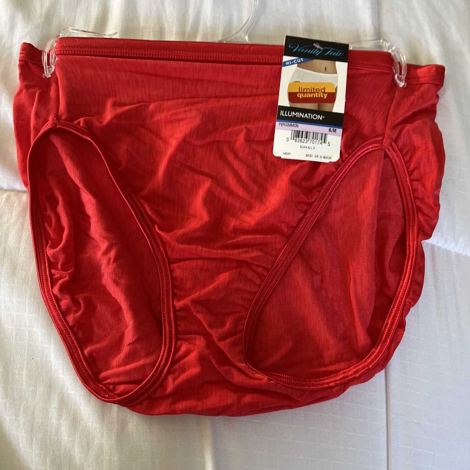 NWT VANITY FAIR Illumination High Cut Brief Panty 6/M Red