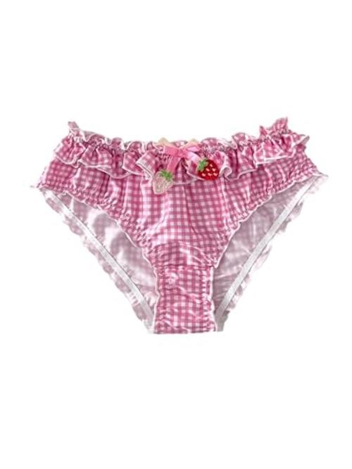 Women’s Y2k Gingham Bow Underwear Lace Eyelet Low Rise X-Large Strawberry Pink