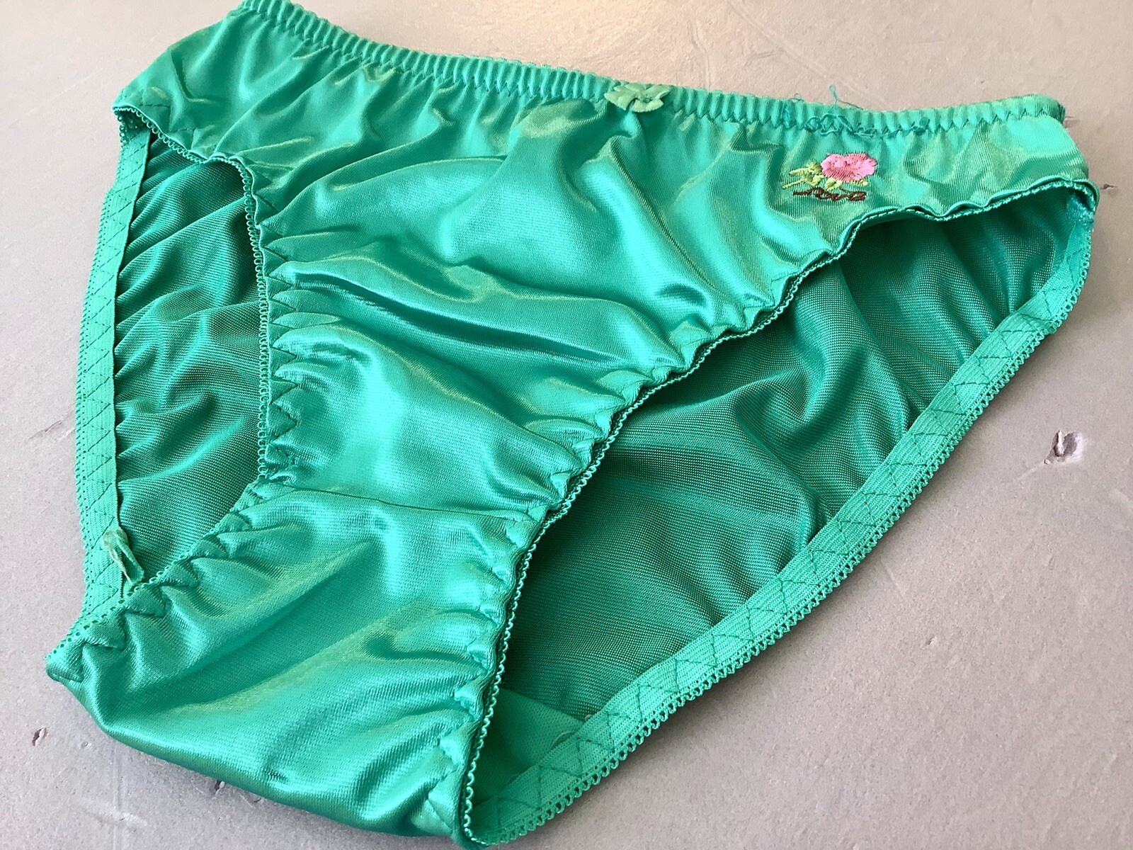 Women Panties Bikinis ANN DIANE Size XL GreenBlue Shiny Satin Soft W/decoration