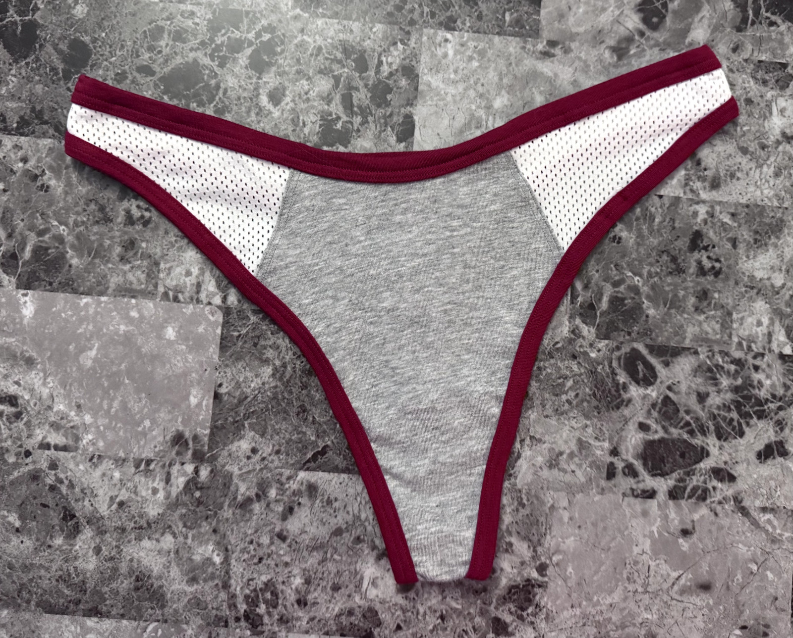 NWT VICTORIA’S SECRET PINK RED GRAY WHITE PERFORATED MESH SPORTY THONG PANTIES