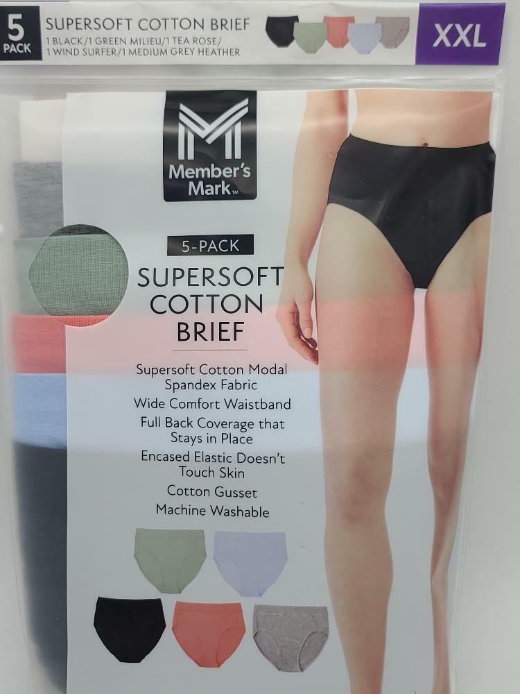 Member’s Mark Women’s 5-Pack Super-Soft Cotton Brief Panties Size XX-Large