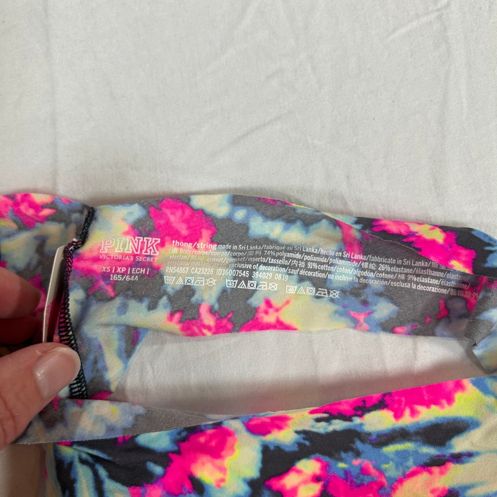 PINK Victoria’s Secret Tie Dye Seamless Thong Panty XS Multicolor Neon