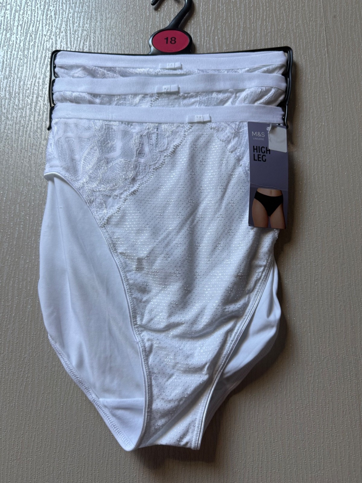 M&S 3pk Wildblooms High Leg Knickers White Size 18