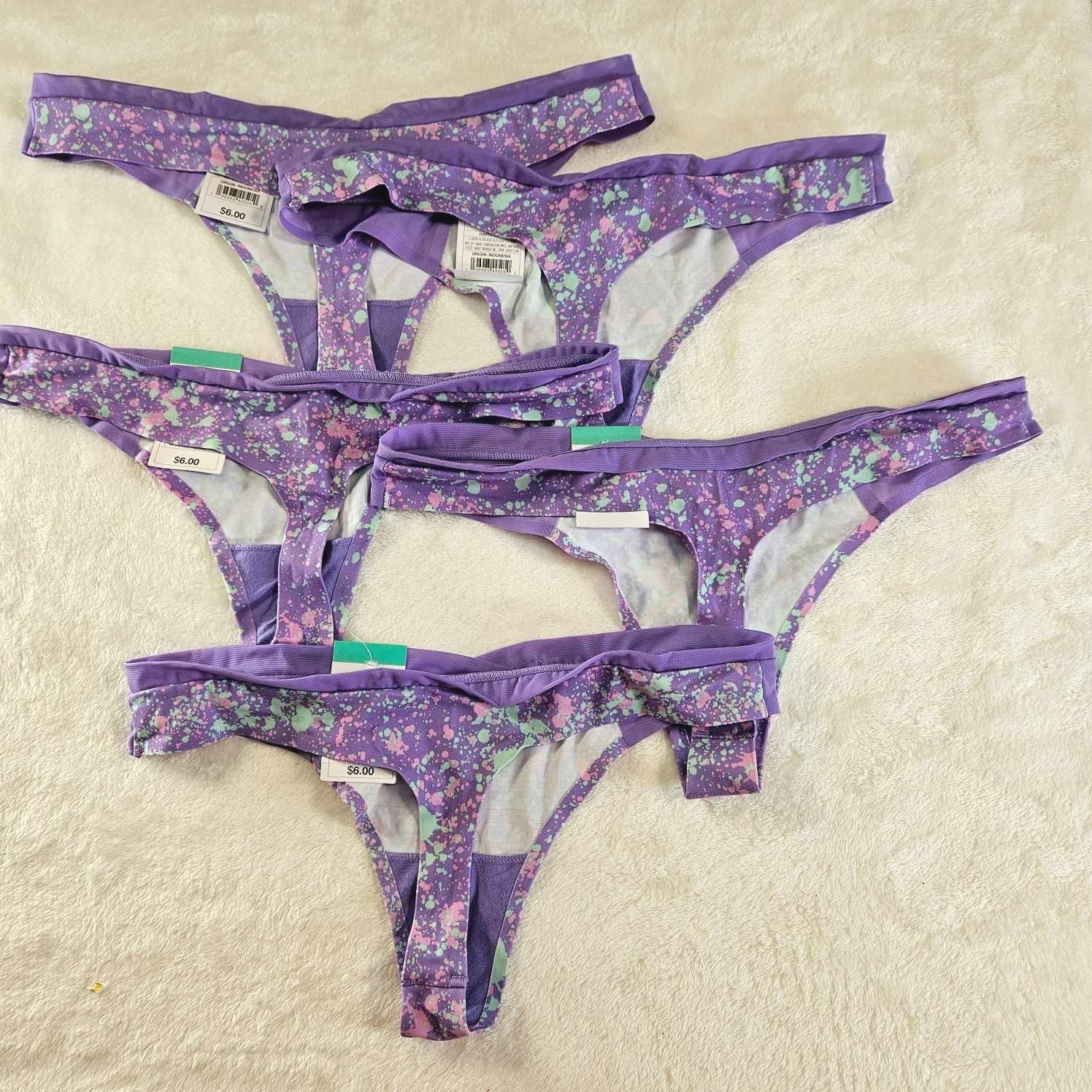 Auden 5pk Laser Cut with Mesh Thong Womens Small Stretch Purple