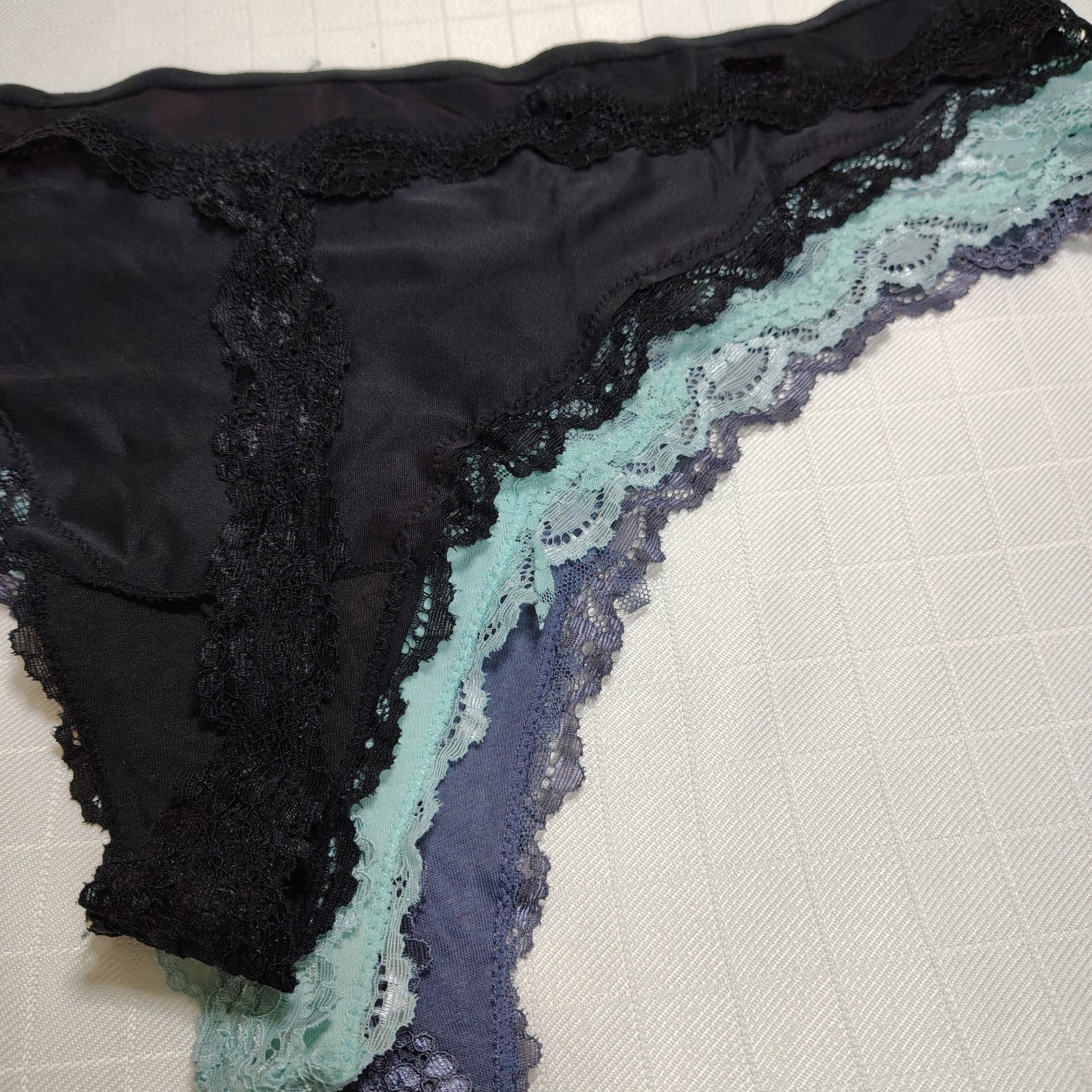 Womens Panties Size XXXL/10 Thong Smart Sexy 3) Pack Black Mint Steel Blue Lace