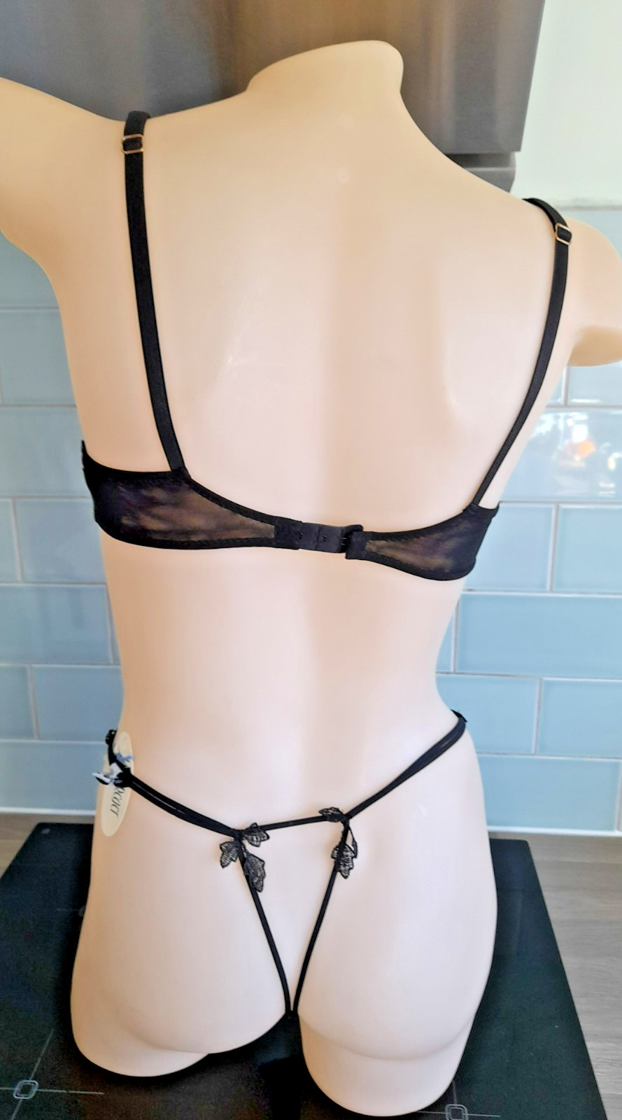 Janet Reger London Sheer Black Mesh SCARLETT String Sided Tanga