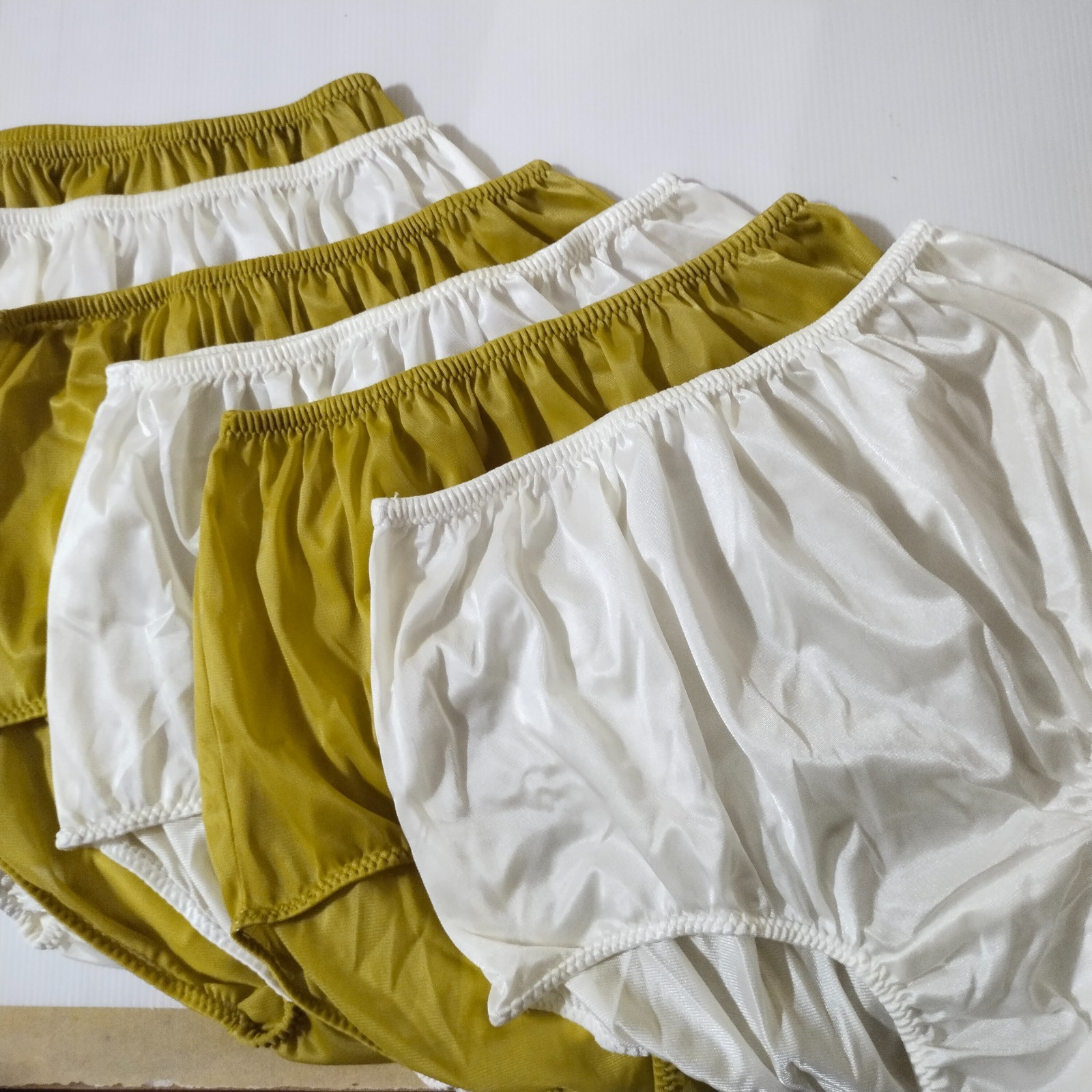6 Nylon Panties/ High Waisted/ Double Nylon Layer Crotch/Dark Yellow+IVORY / XL