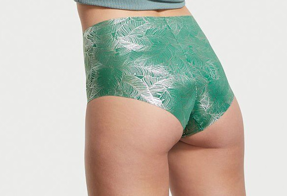 XL Green Leaf Foil Silver NO SHOW Victorias Secret High Waist Midi Brief Pantie