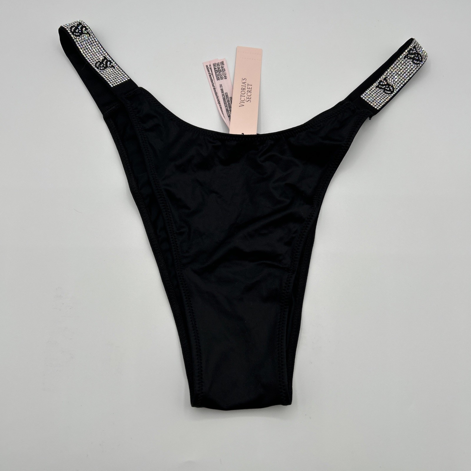 Victoria’s Secret Very Sexy Brazilian Panty Size L Black Smoth Rhinestone VS NWT
