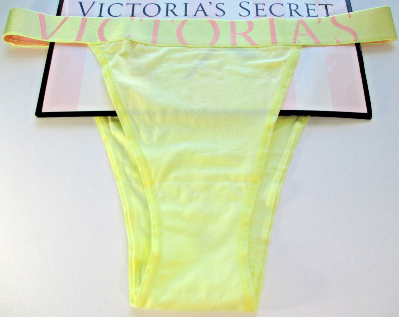 VICTORIA’S SECRET Cotton 90s High Leg Brief Panty S M XL Yellow Exploded Logo VS