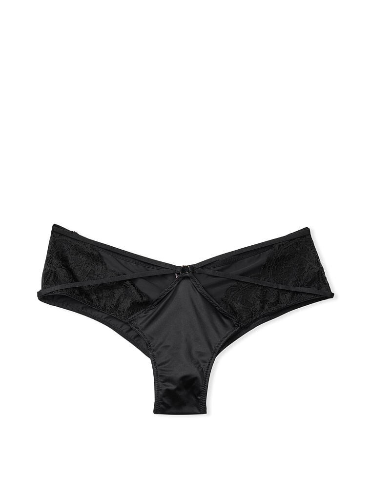 L Dk NOIR Black Strappy Ring Satin Lace Very Sexy Cheeky Victorias Secret Panty