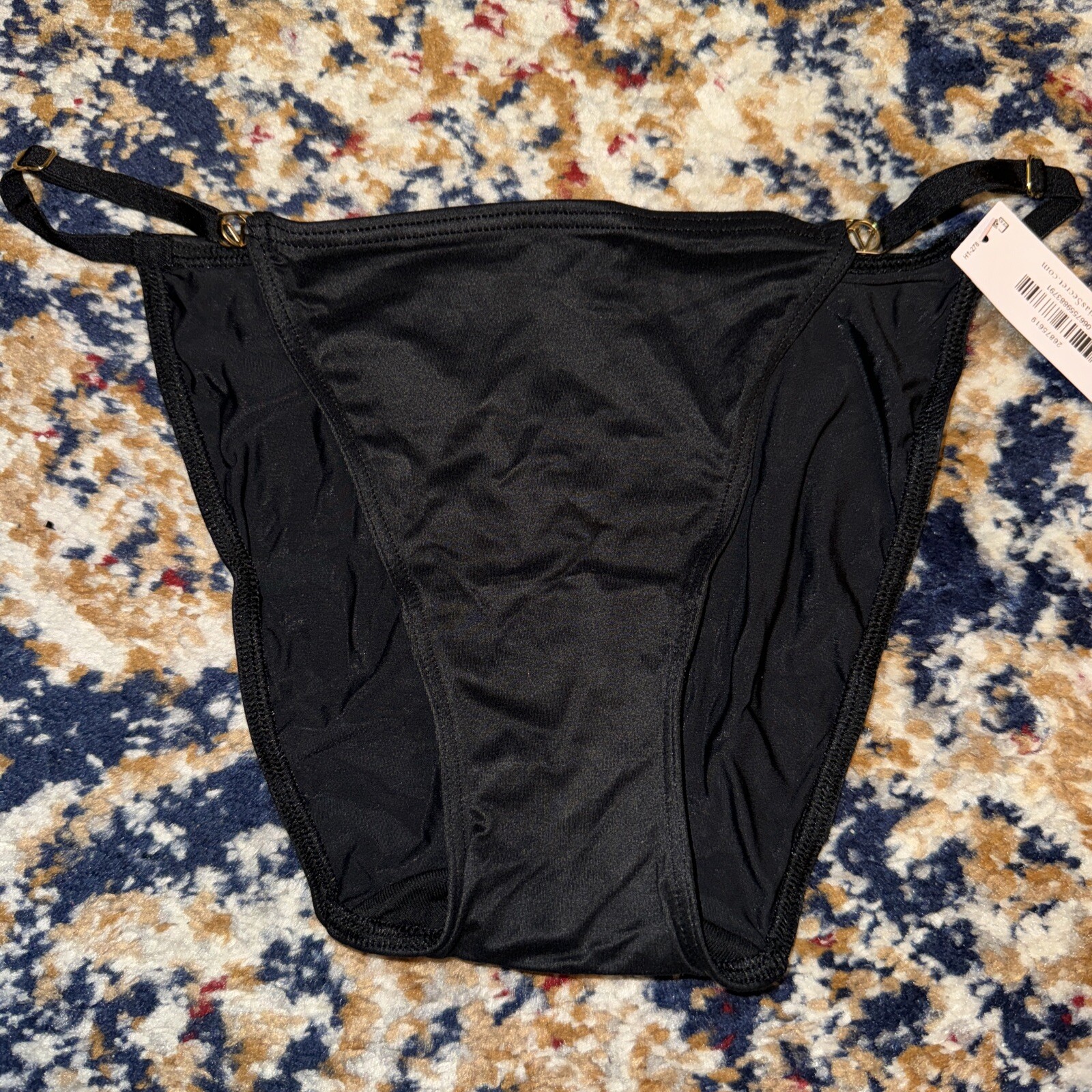 VICTORIA’S SECRET Small BLACK GOLD ADJUSTABLE STRAPS STRING BIKINI PANTIES NWT