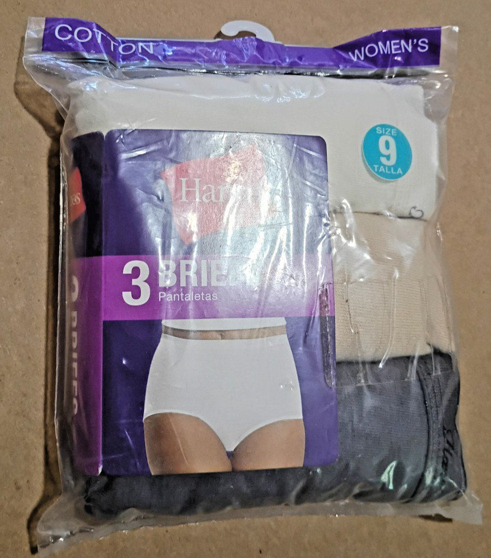 Women’s Hanes Briefs Panties Size 9 Cotton w/Cotton Liner 3 Pr Assorted NIP