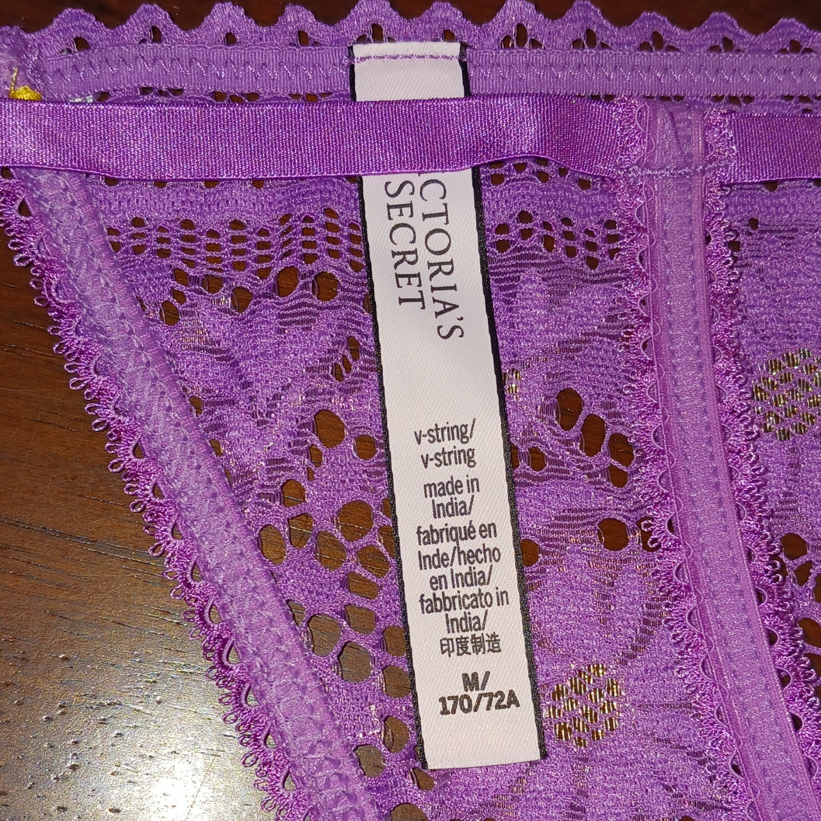 Victoria’s Secret V-String Panties M Purple Lace Floral Stretch Semi-Transparent