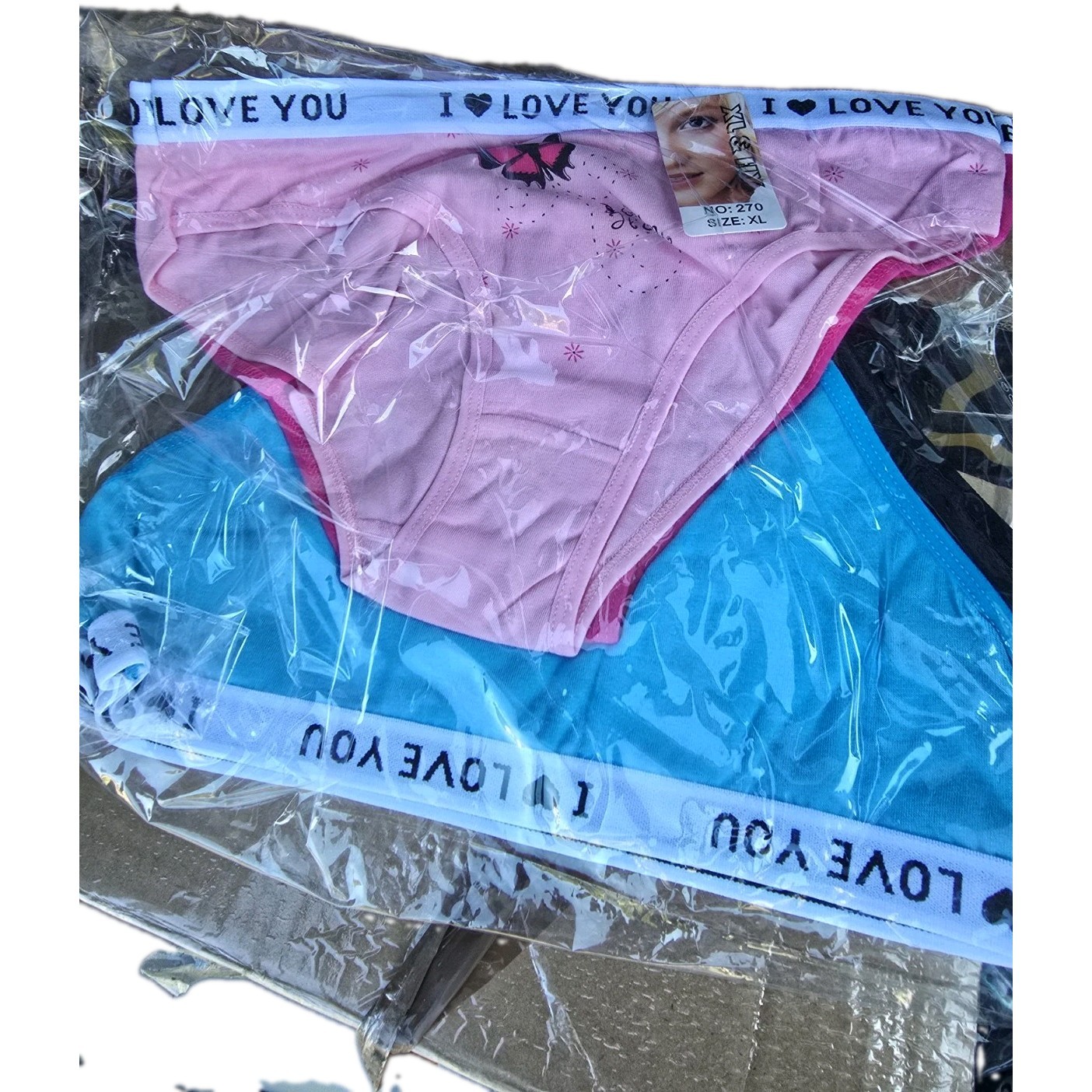 Women’s Bikini Panties XL Pink Blue Love Heart Butterfly 2 Pack 270