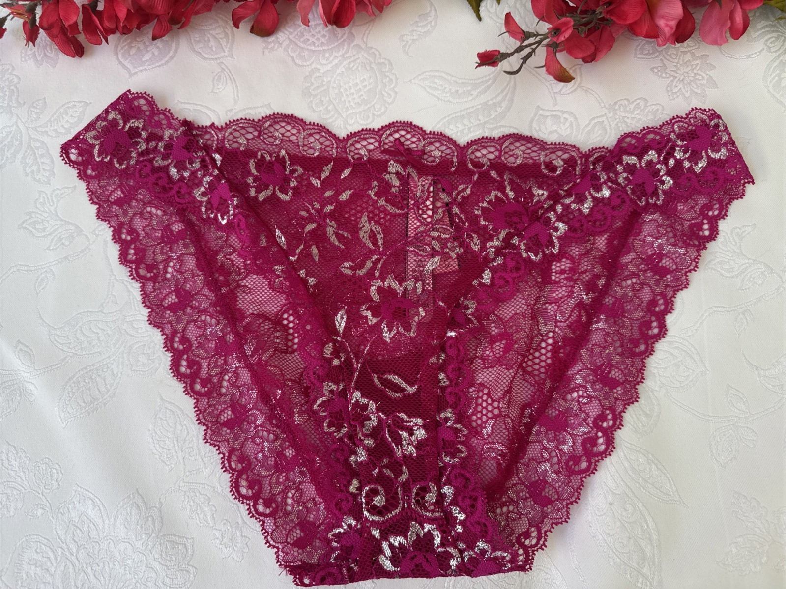 VICTORIA’S SECRET M PINK SILVER DREAM ANGELS CHEEKINI TANGA BIKINI PANTIES NWT