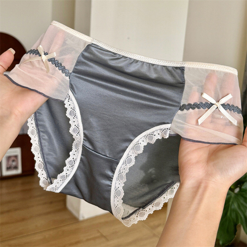 5packs Lot Sexy Womens Panties Thin Satin Briefs Sheer Lace Underwear Intimates