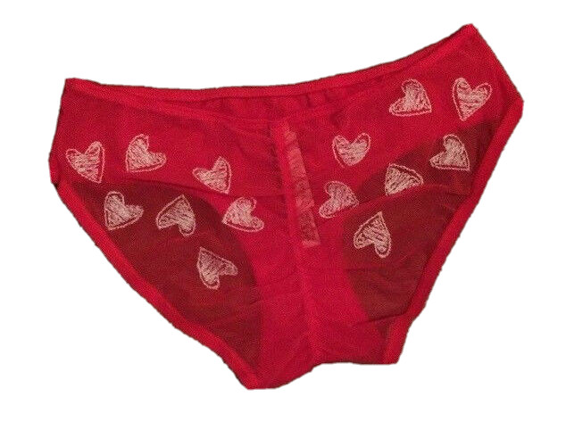 Victorias Secret Red Hearts Hip Hugger Hipster Panties Size XS Ruched Sheer Back