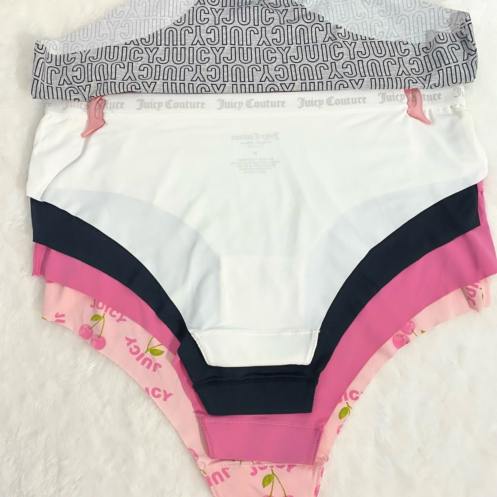 Juicy Couture Bikini Brief Pink, Black, White, Gray Logo 5 Panties Set Size S