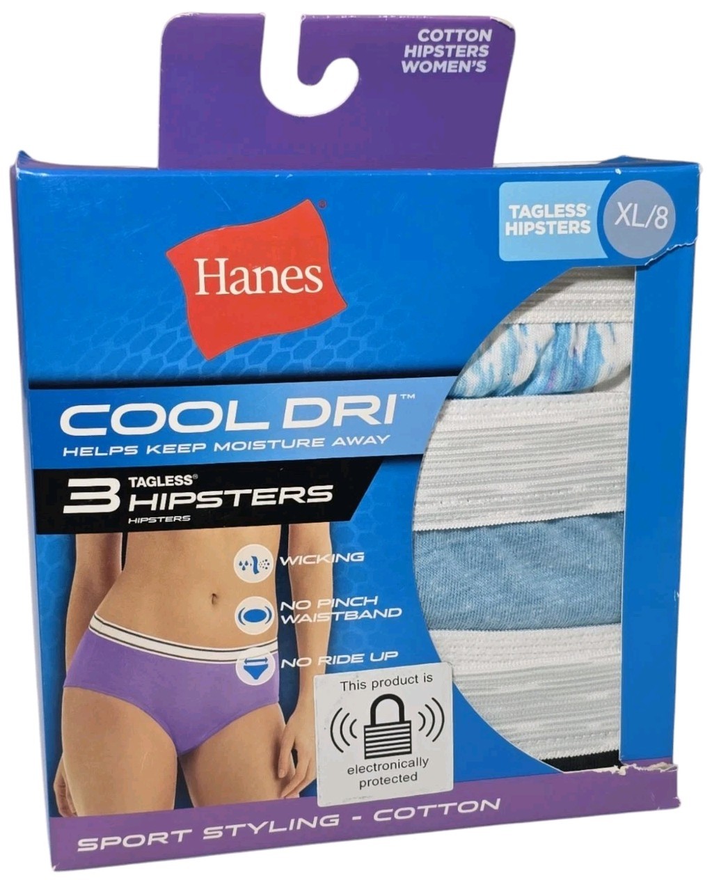 Hanes Panties Womens Size XL/8 Cool Dri No Pinch Hipster Tagless 3ct Package New