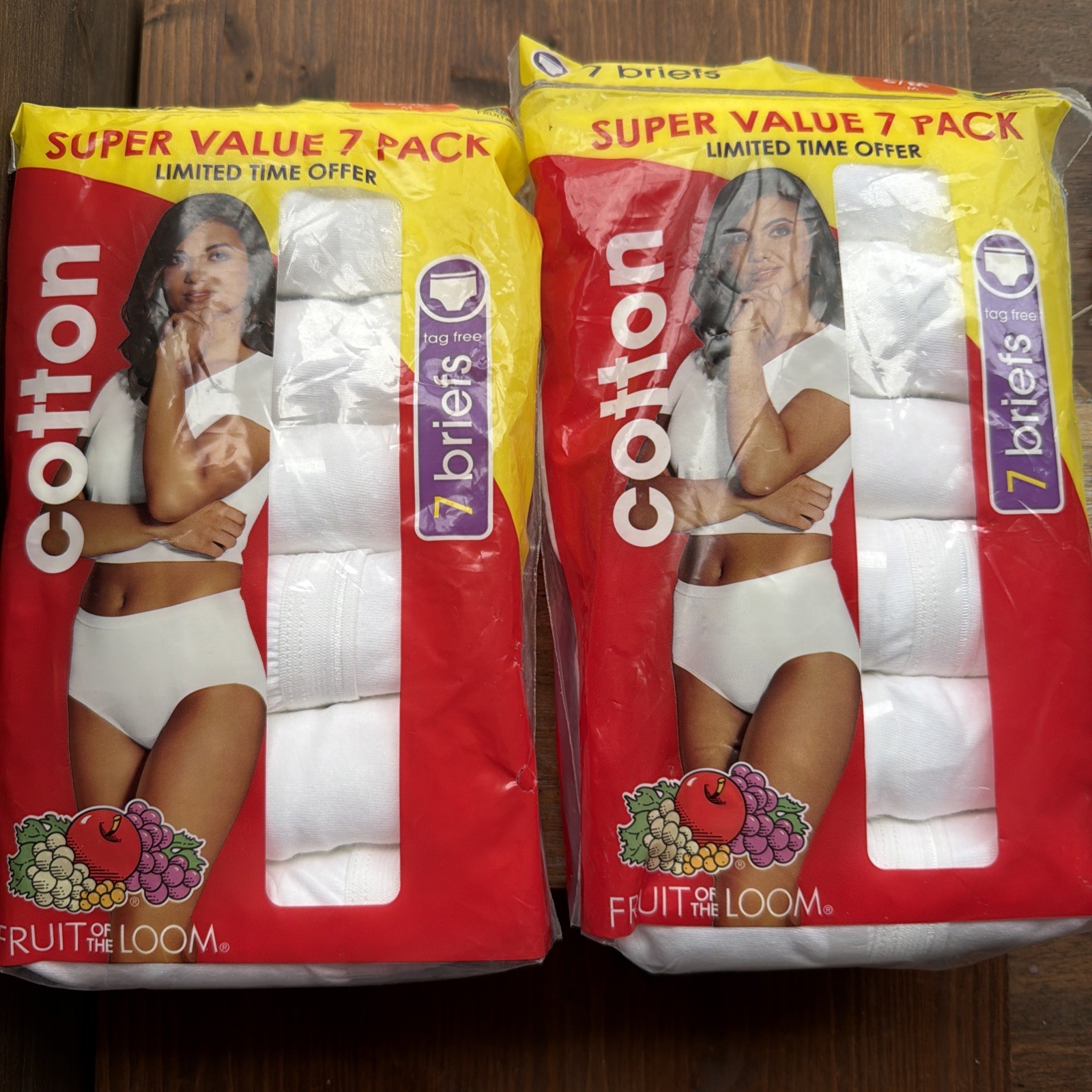 TWO Womens Panties 7 PAIR PACK BRIEFS Solid White 100% COTTON Size M