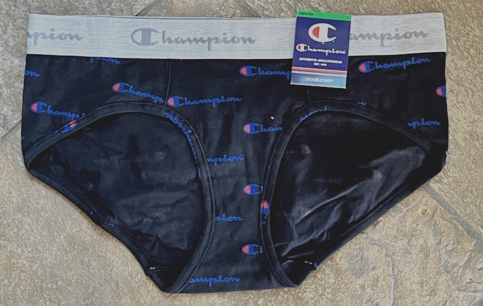 125 CHAMPION Large Logo Design Double Dry Hipster Panties #CH41AS NWT
