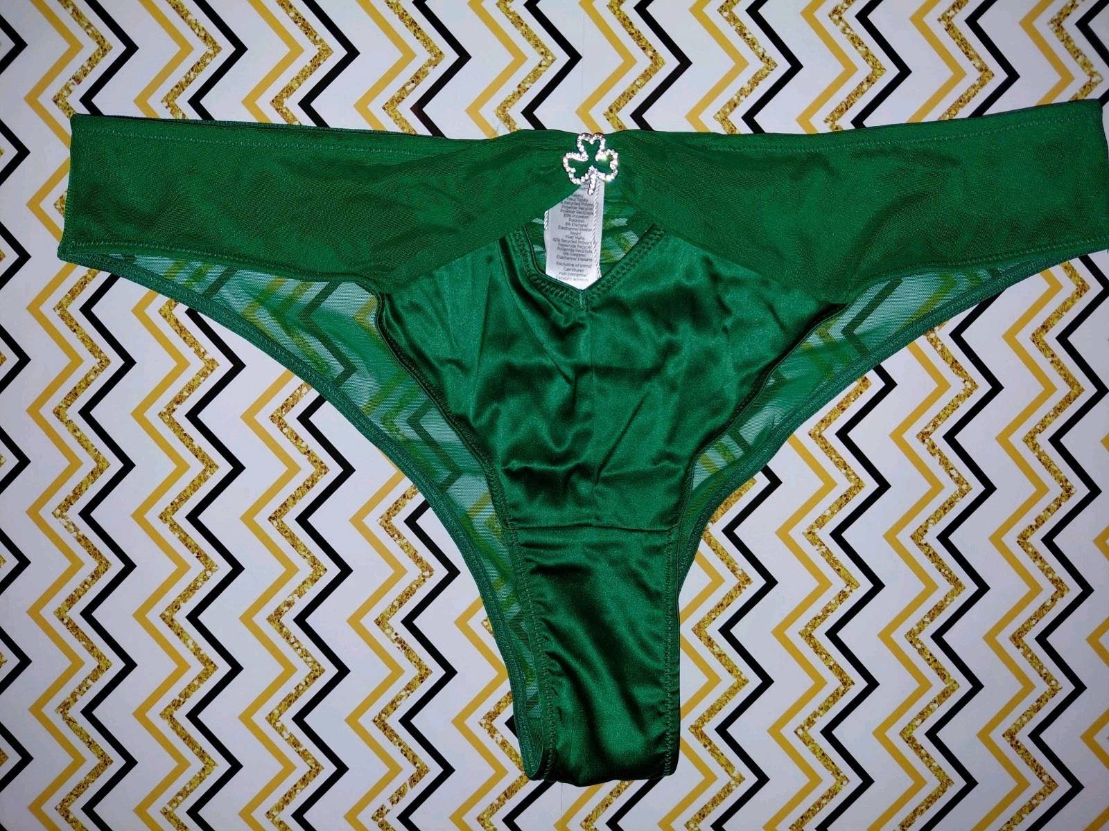 Adore Me/VS Mesh Ruched Bk Shamrock Charmed Cheeky Panty NEW Green Large