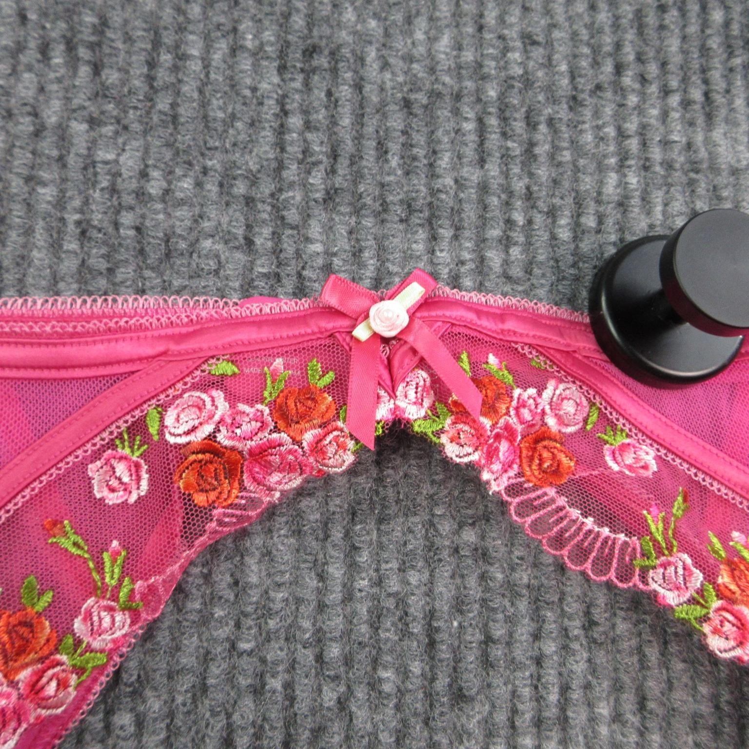 LOUNGE Panties Womens L Pink Thong Sheer Mesh Embroidered Camellia NWT