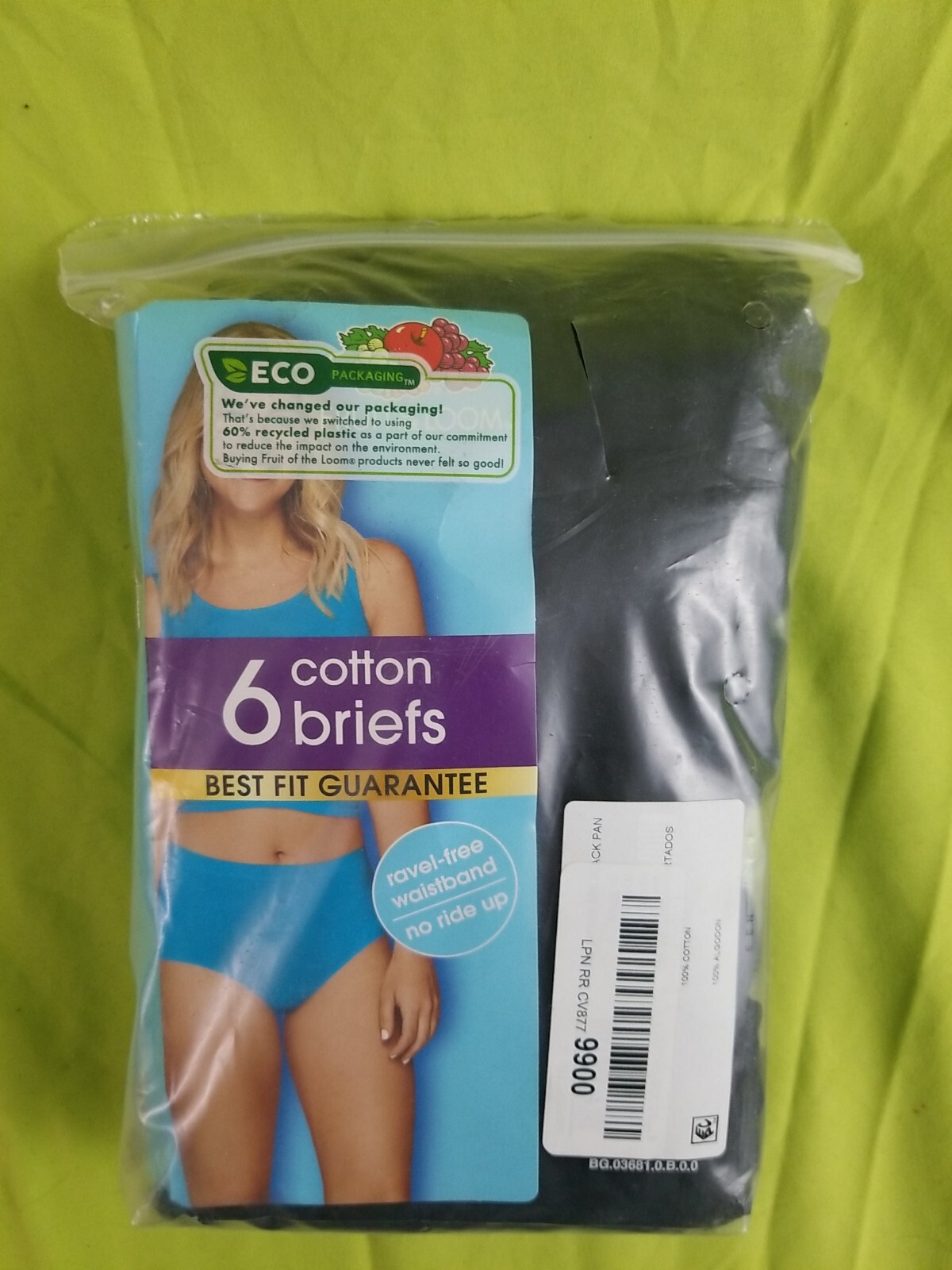 New 6 Pack Fruit of the Loom Woman’s Size 9 Cotton Briefs Ravel Free Waistband