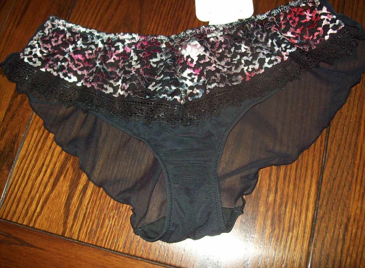 NWT LUNAIRE TOWN & COUNTRY FLUTTER LEG TANGA EMBROIDERY PANTIES 20135 BLK XL / 8