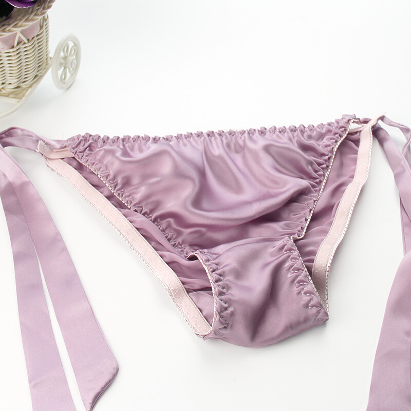 Womens 100% Silk Low-Rise Bikinis Underwear Knickers Cute Brief Side Tie Panties