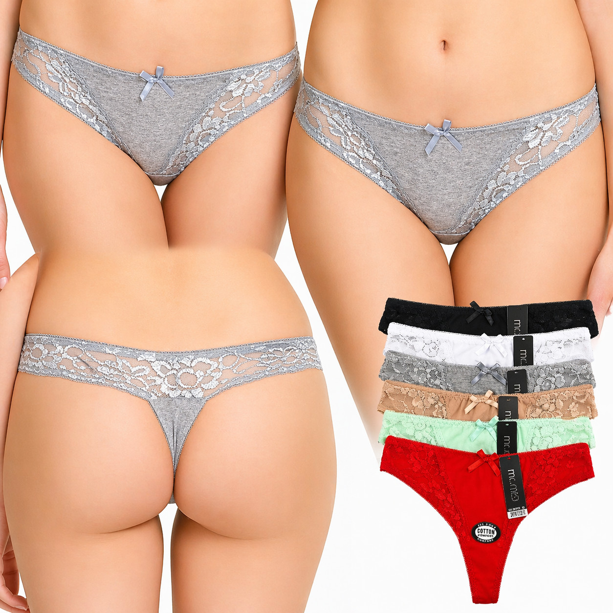 6 Pack Size S Women Lace Thong G String Cotton Panties Low Rise Soft Underwear