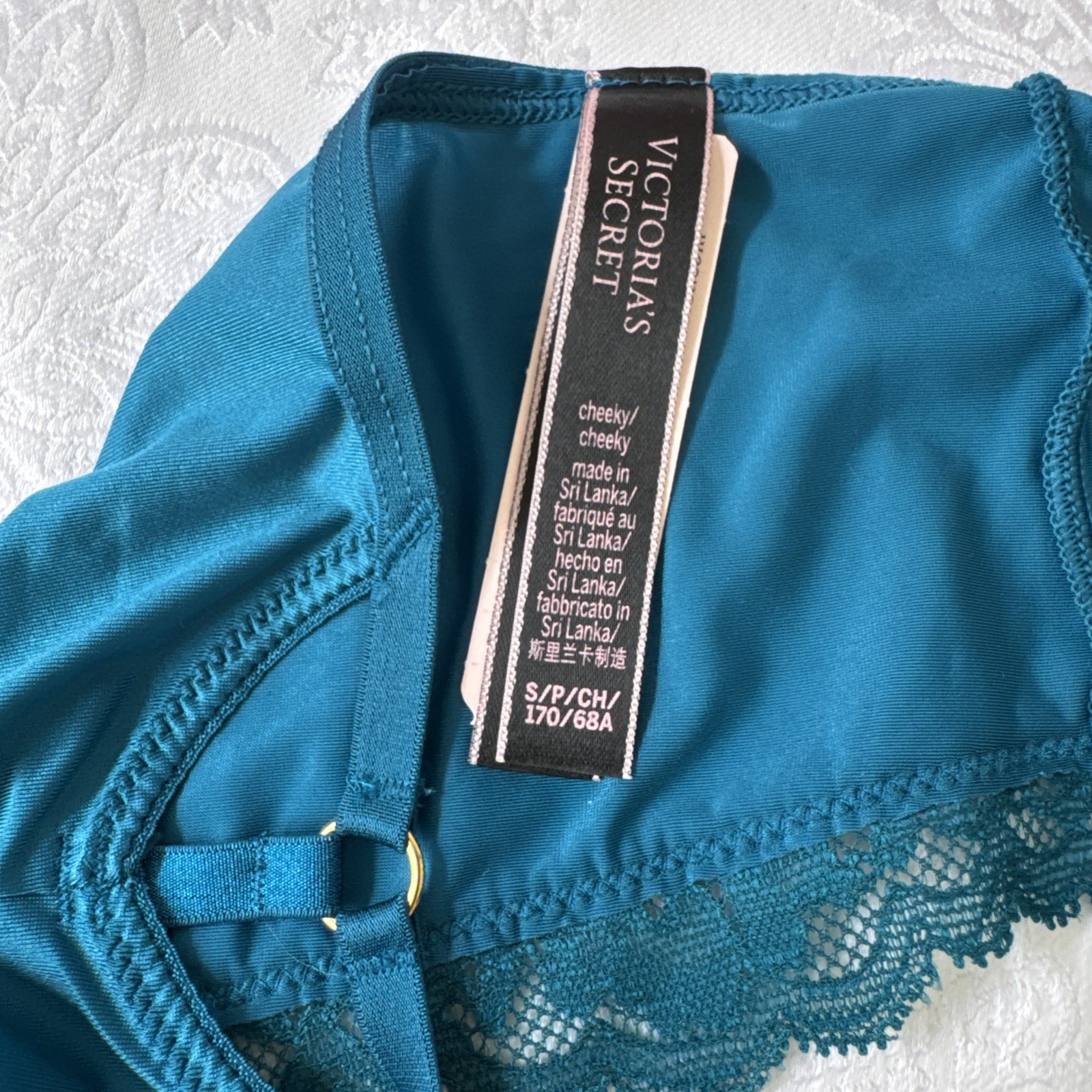 VICTORIA’S SECRET M TEAL BLUE SILKY CHARM CUT OUT BACK CHEEKY SUMMER PANTIES NWT