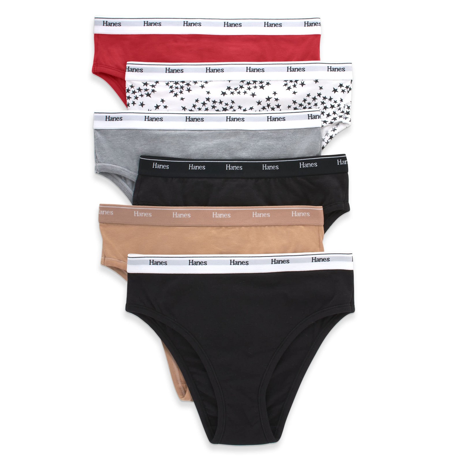 Hanes Originals Women’s Hi-Leg Stretch-Cotton Panties 6-Pack Assorted XL