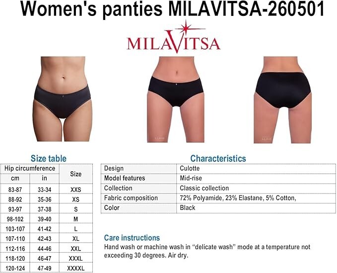 MILAVITSA-260501 Women’s Panties Classic Culotte Made of Elastic Fabric. Cotton