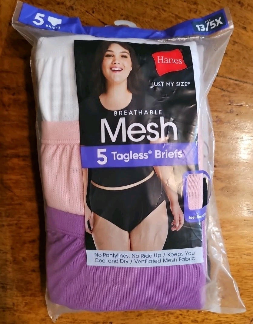 Women’s HANES Mesh BRIEFS Underwear Size 13 / 5X Just My Size Breathable 5-Pack