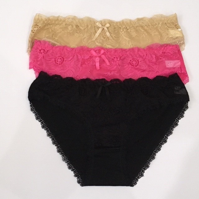 3PK Summer Floral Lace Front Cotton Bikini Panties Two Color Options-Underwear