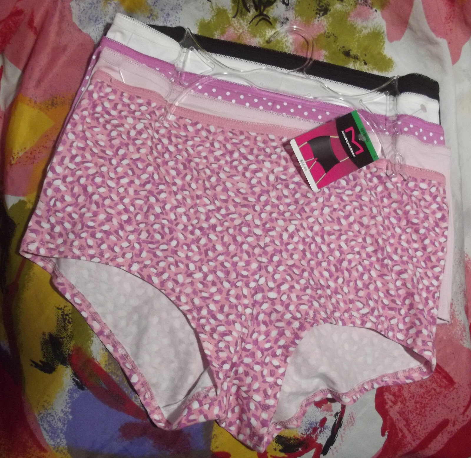 5 NEW MAIDENFORM P40005 A15V PICOT TRIMMED WAIST COTTON BOYSHORT PANTIES L/7