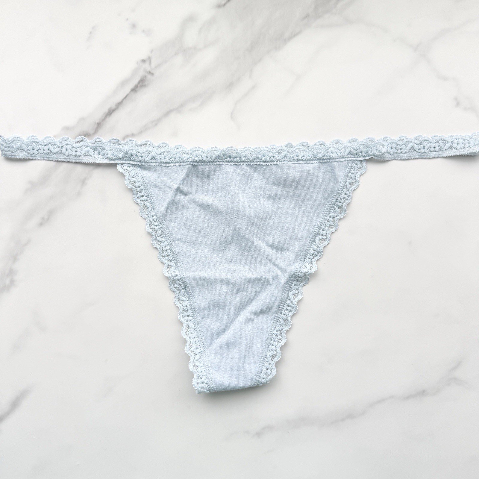 Victoria’s Secret The Lacie Lace-Trim Smooth V-String Panty Palest Blue Size XL