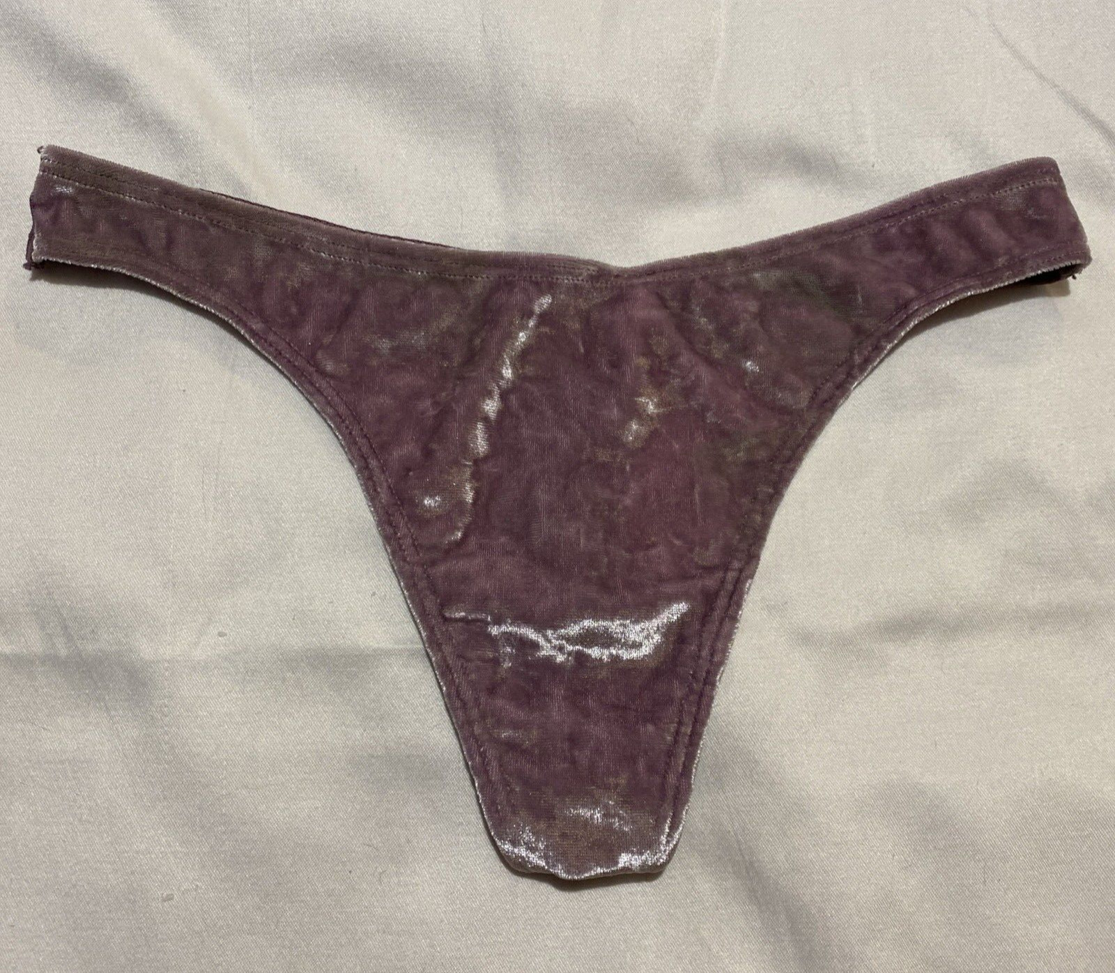 Victorias Secret Pink Crushed Velvet Velour Thong Panty Lilac Plum Sz Small New