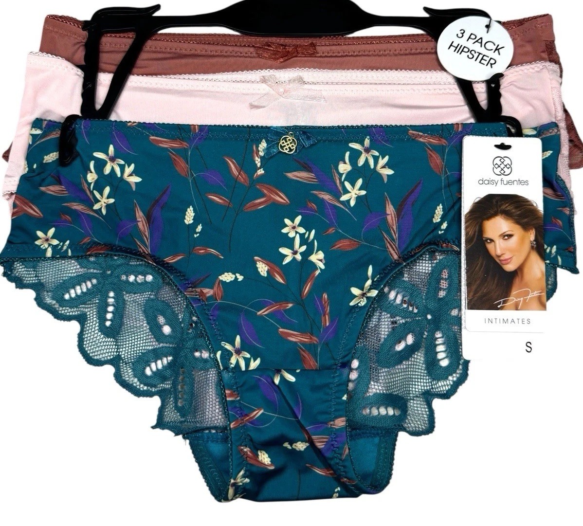 DAISY FUENTES Women’s 3-Pair Lace Hipster Underwear Panties Polyester Size S