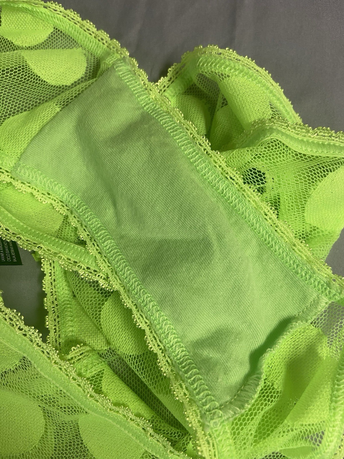 Smart & Sexy Underwear Womens XL/8 Lace Bikini Neon Green Polka Dots NWOT