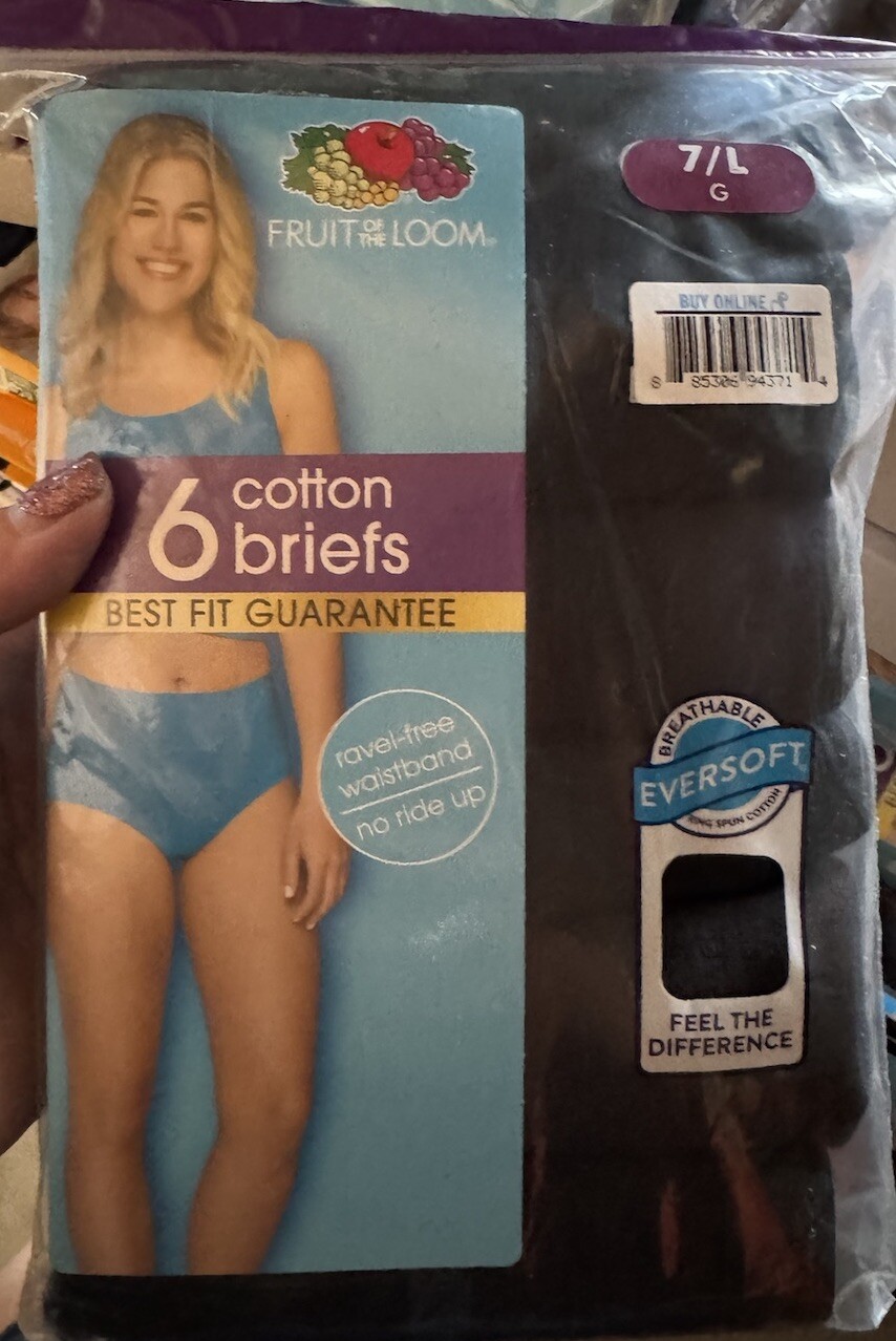Fruit of the Loom Women’s Black Brief Underwear, 6-Pack, Size 7/Large