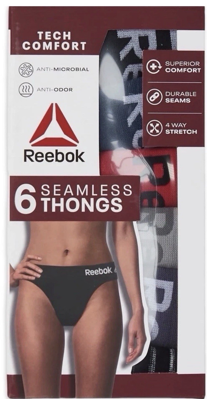 NWT Reebok Women’s Seamless Thong 6-Pack Size Assorted Colors 2XL 20-22 2X-Large