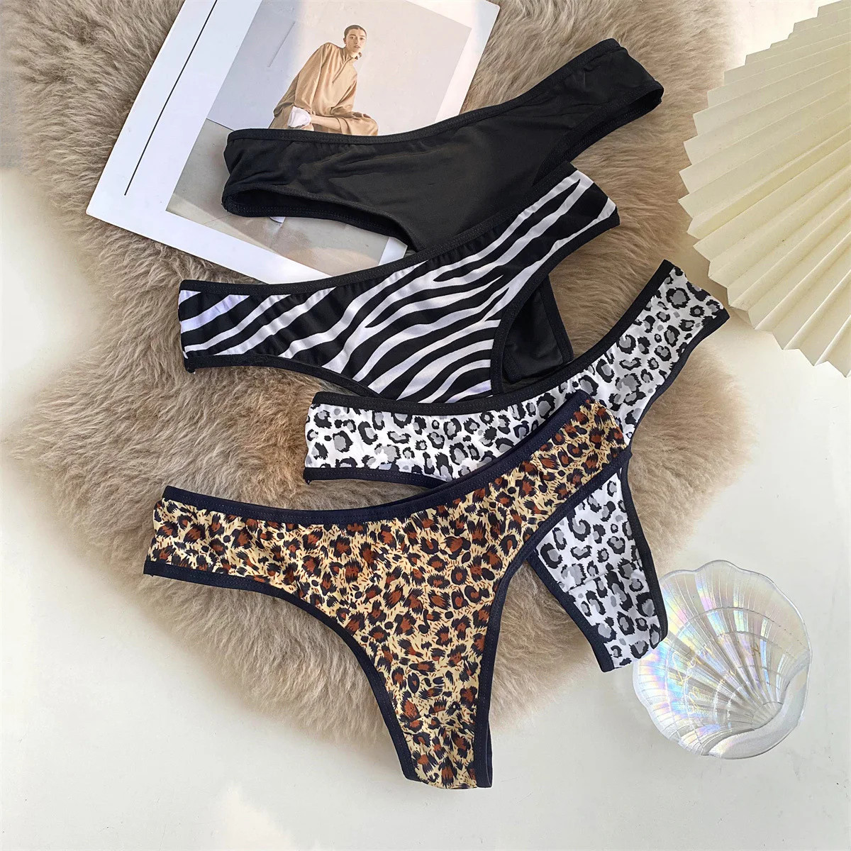 Low Rise Leopard G String Panties Women’s Seamless Soft Stretch Comfort Thong