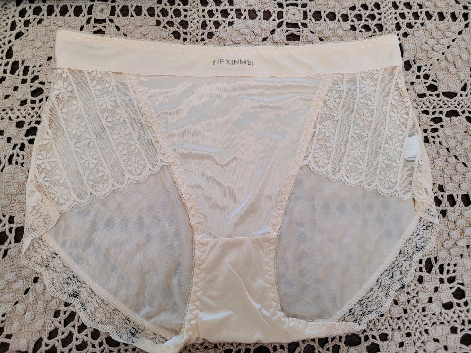TIEXINMEI Logo Sexy Silky Satin Lace 3 Pr Panties Waist Brief Panties NWOT 12-14