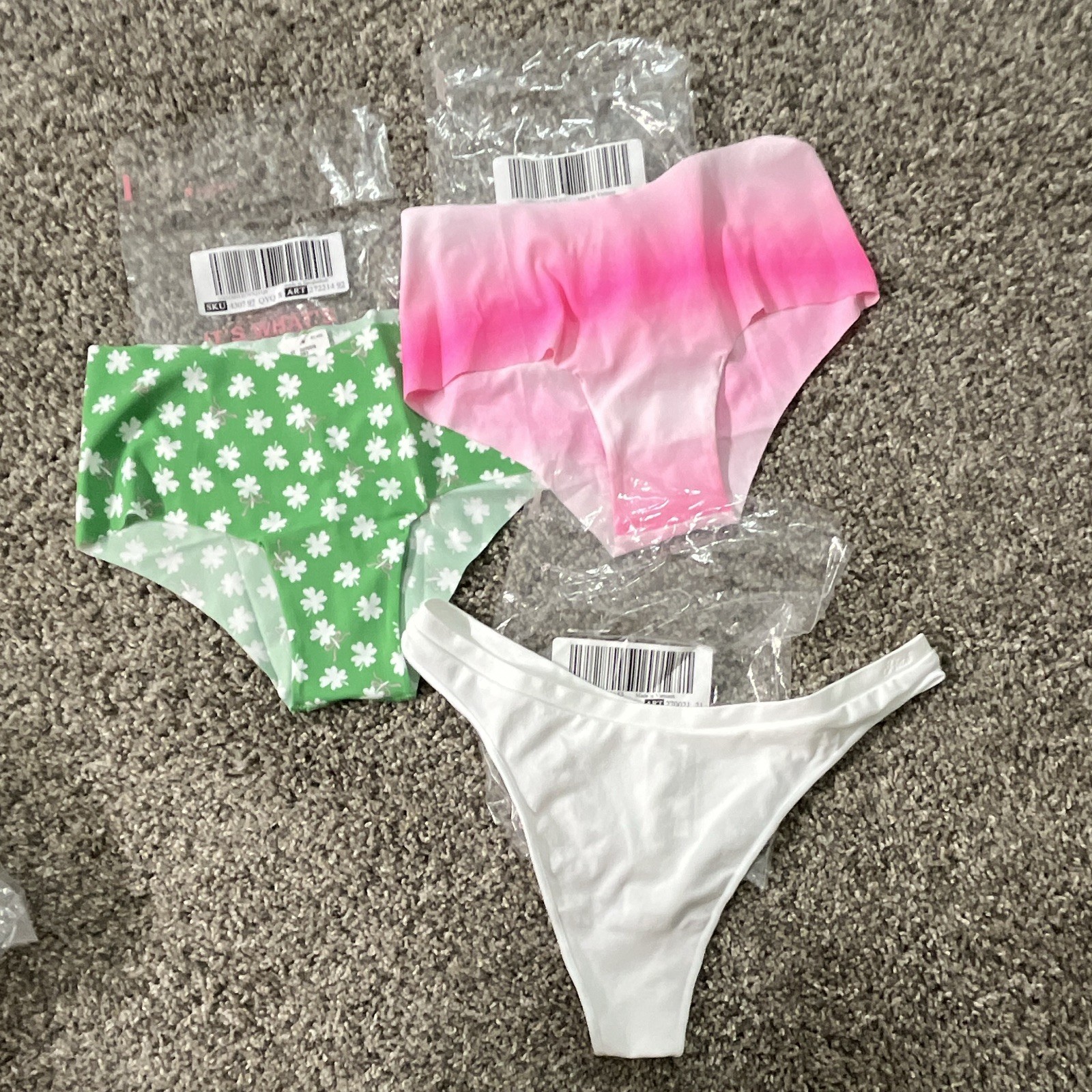 PINK Women’s Thong/Cheeky Panties Size S 3-Pack Multicolor Floral Stretch