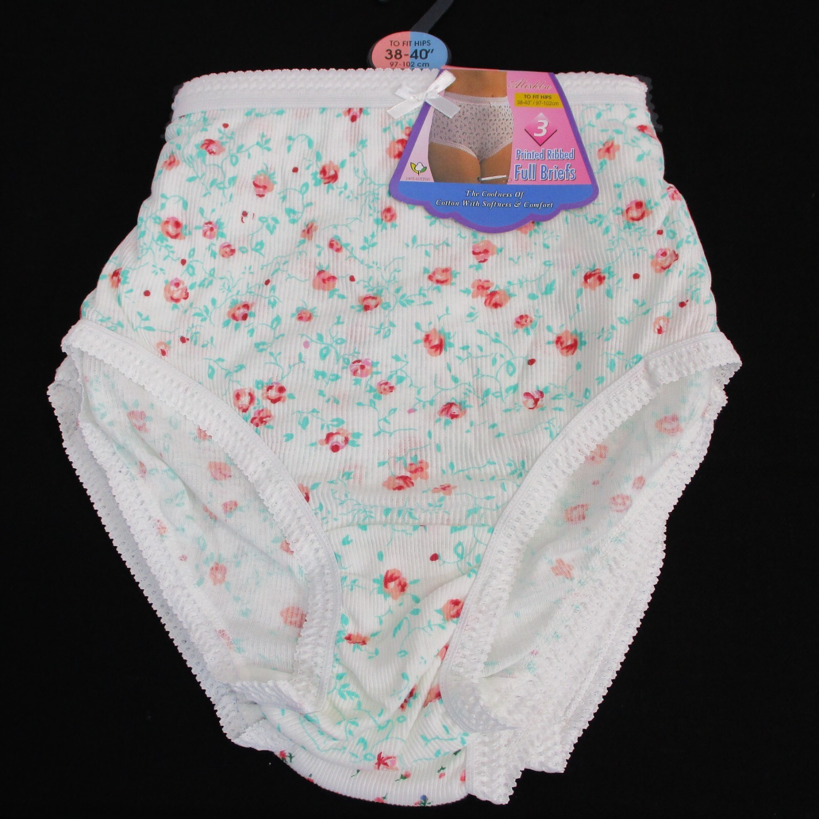Ladies 3 Pack 100% Ribbed Cotton Brief Sizes: 96.5-102cm, 107-112cm,